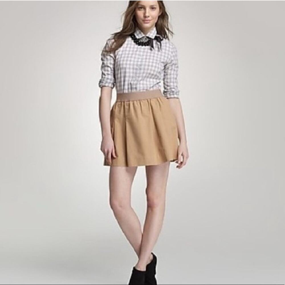 J Crew Khaki Elastic Waist Mini Cotton Skirt With Pockets Women's